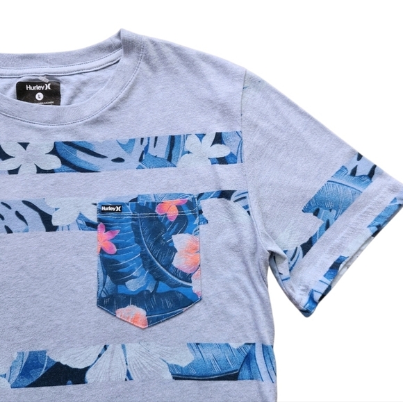 Hurley Youth Boys T Shirt Light Blue Tropical Palm Chest Pocket Large (12 -13 Y) - Picture 3 of 8